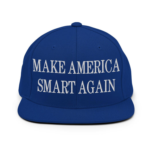 Make Us Smart Again Embroidered Flat Bill Brim Snapback Hat - Royal Blue