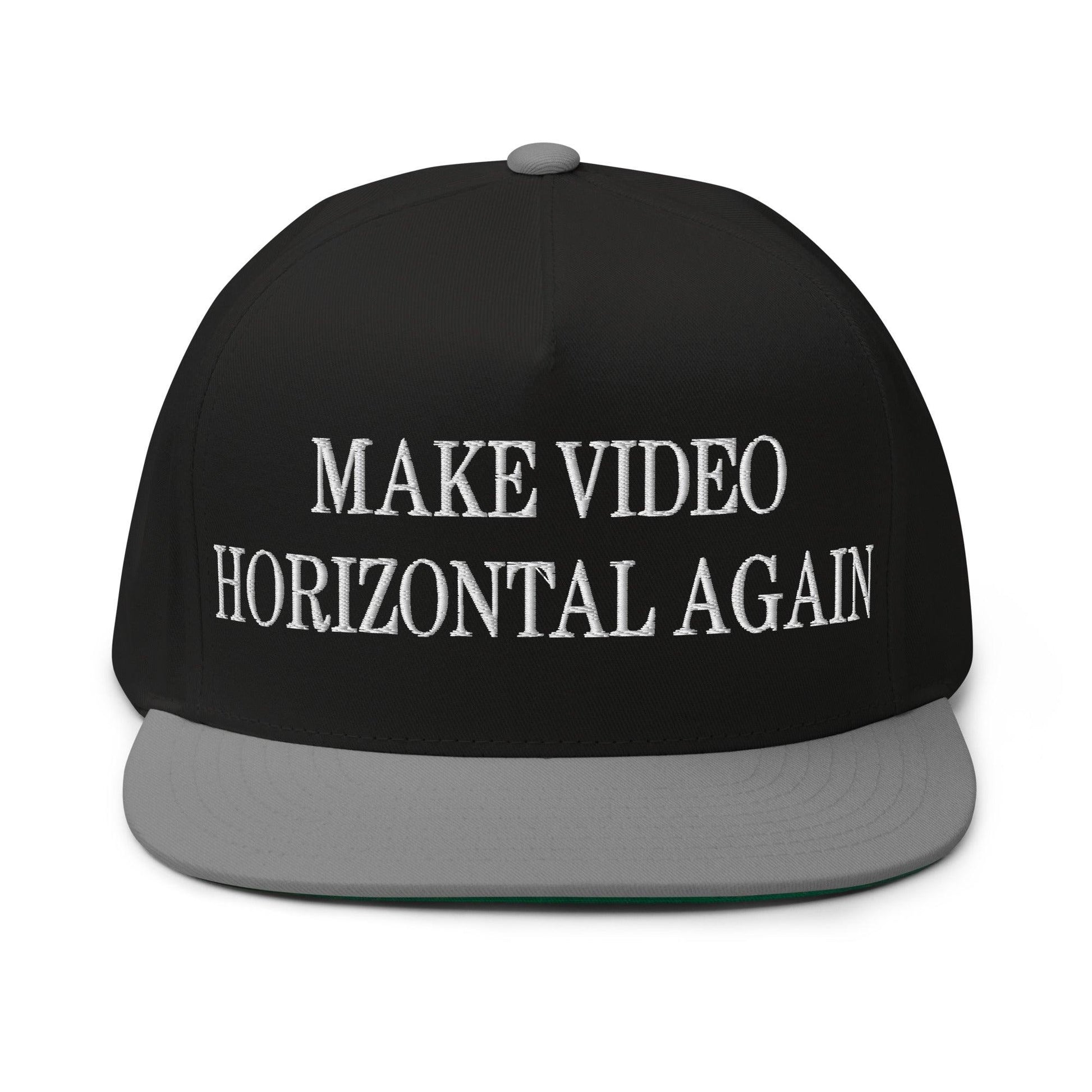 Make Video Horizontal Again Embroidered 5 Panel Flat Bill Brim Snapback Hat - Black/ Grey