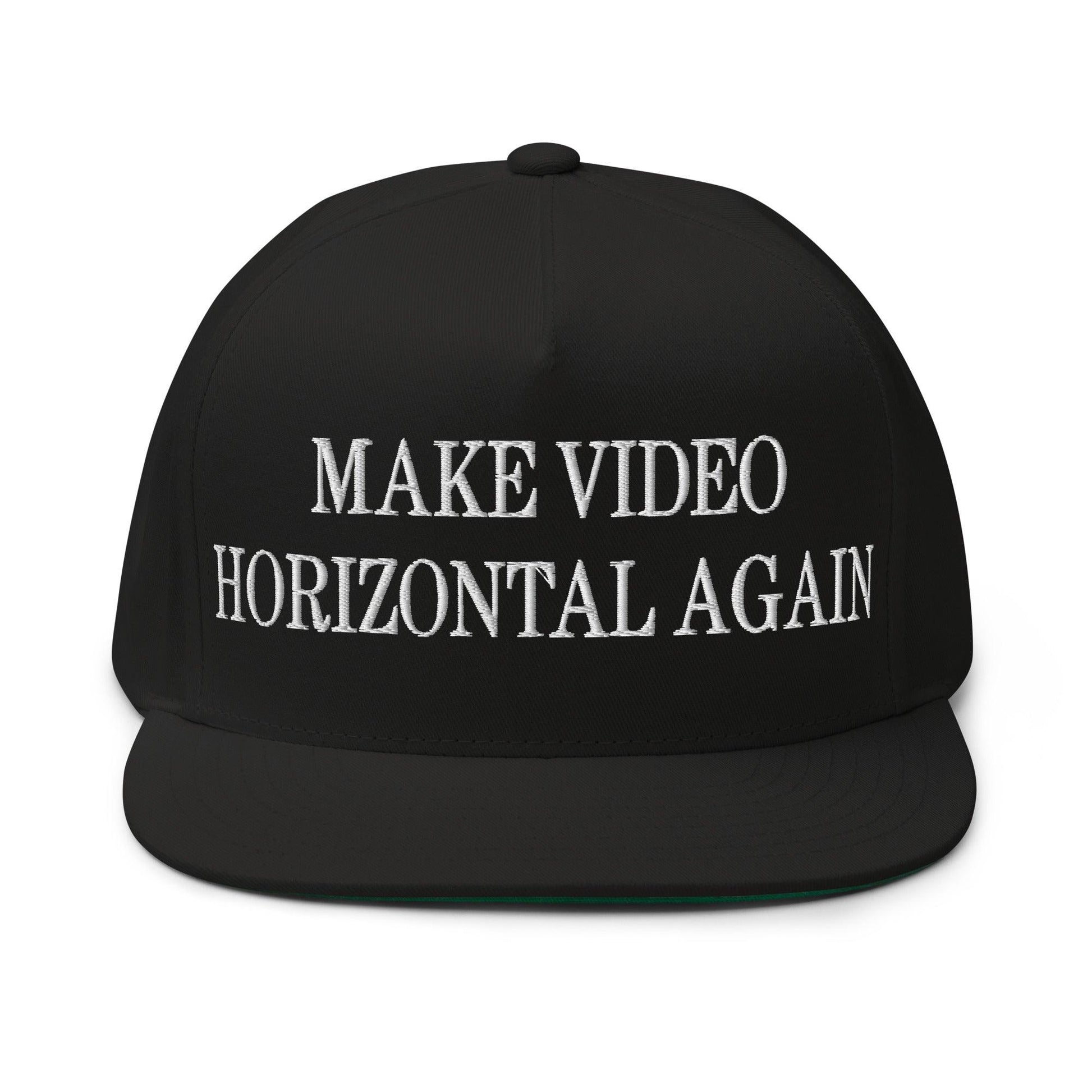 Make Video Horizontal Again Embroidered 5 Panel Flat Bill Brim Snapback Hat - Black