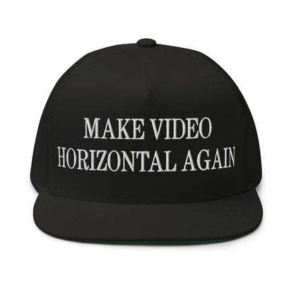 Make Video Horizontal Again Embroidered 5 Panel Flat Bill Brim Snapback Hat - Black