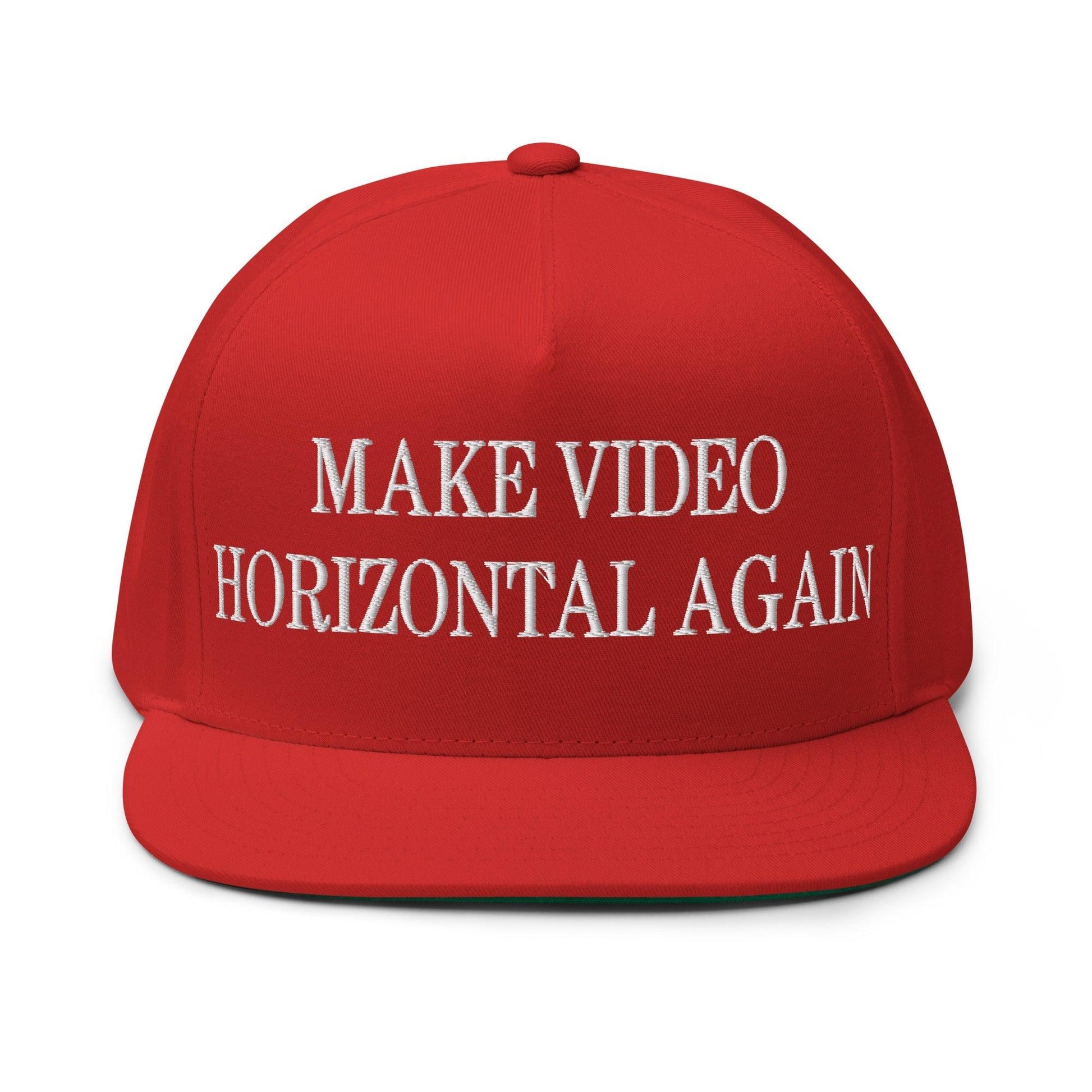Make Video Horizontal Again Embroidered 5 Panel Flat Bill Brim Snapback Hat - Red
