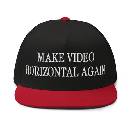 Make Video Horizontal Again Embroidered 5 Panel Flat Bill Brim Snapback Hat - Black/ Red