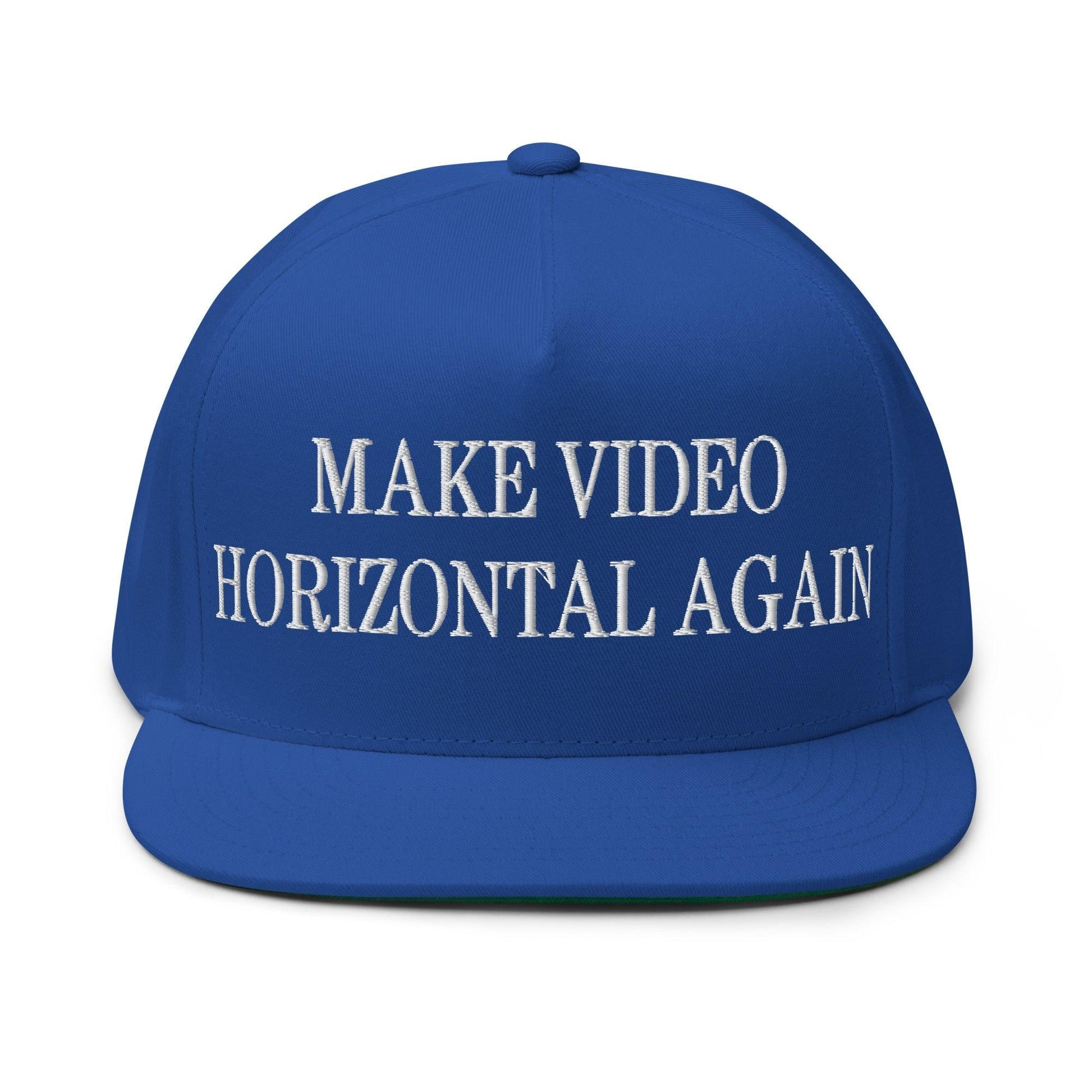 Make Video Horizontal Again Embroidered 5 Panel Flat Bill Brim Snapback Hat - Royal Blue