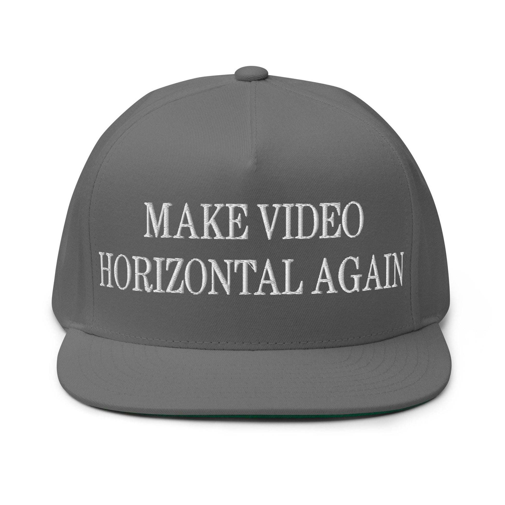 Make Video Horizontal Again Embroidered 5 Panel Flat Bill Brim Snapback Hat - Grey