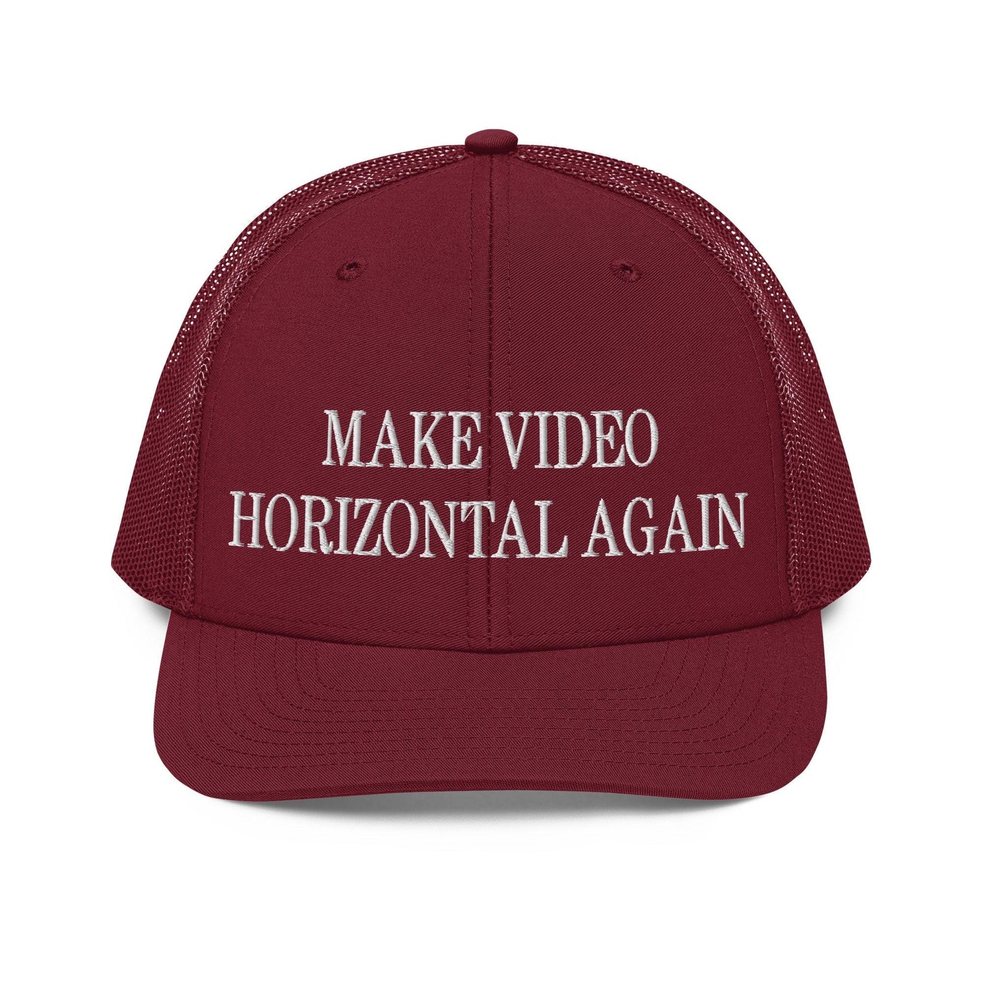 Make Video Horizontal Again Embroidered Classic Mesh Trucker Hat - Cardinal