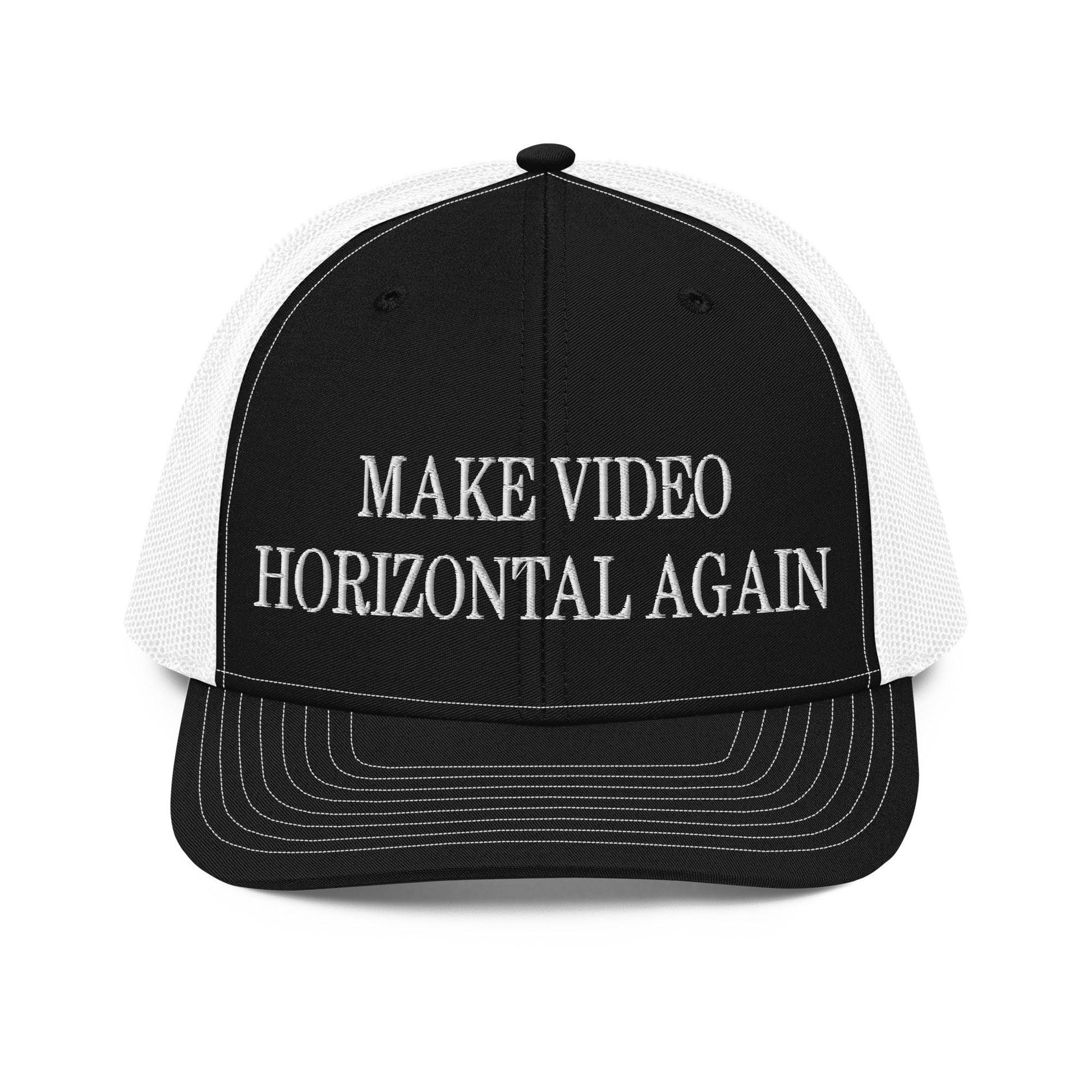 Make Video Horizontal Again Embroidered Classic Mesh Trucker Hat - Black / White