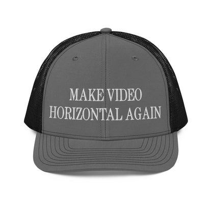 Make Video Horizontal Again Embroidered Classic Mesh Trucker Hat - Charcoal/Black