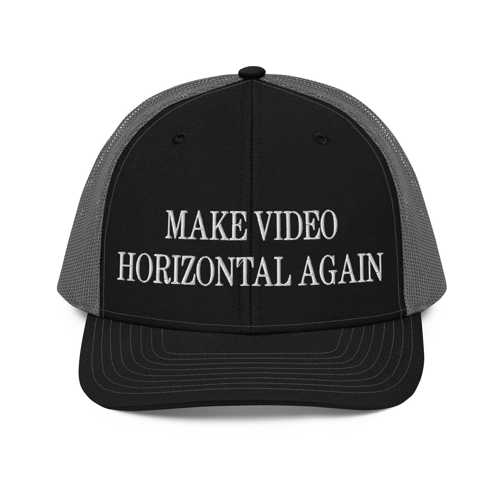 Make Video Horizontal Again Embroidered Classic Mesh Trucker Hat - Black / Charcoal
