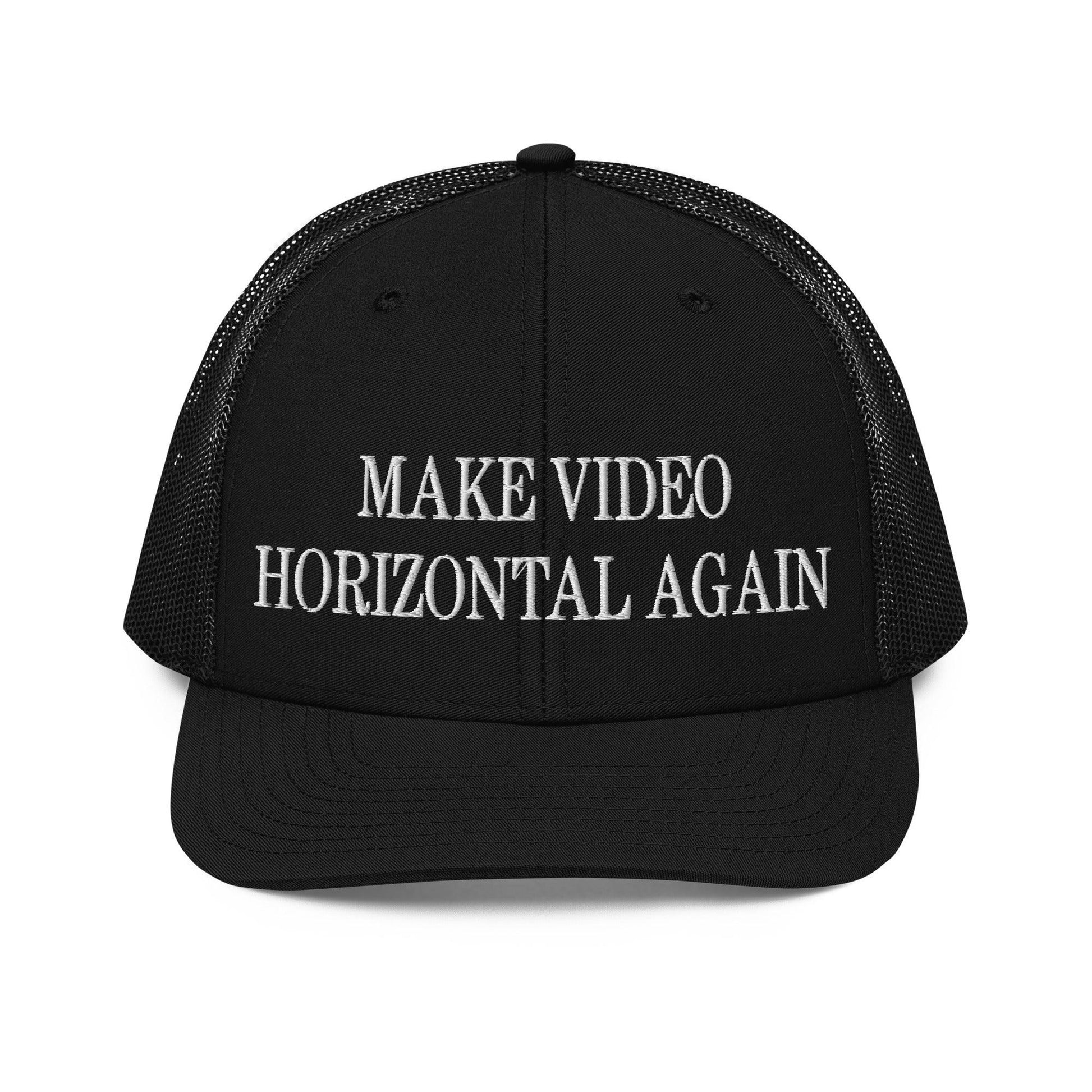 Make Video Horizontal Again Embroidered Classic Mesh Trucker Hat - Black