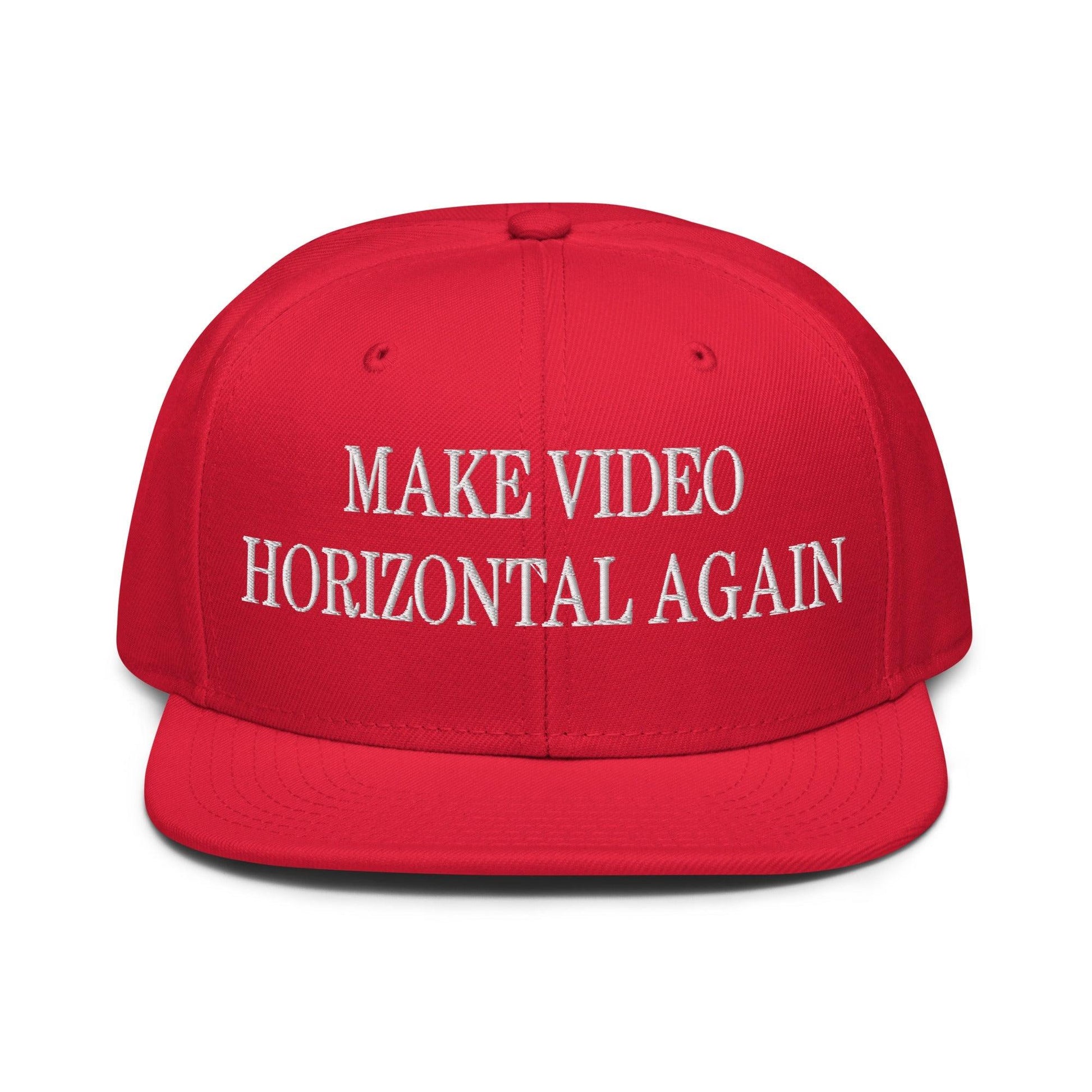 Make Video Horizontal Again Embroidered Flat Brim Bill Snapback Hat - Red