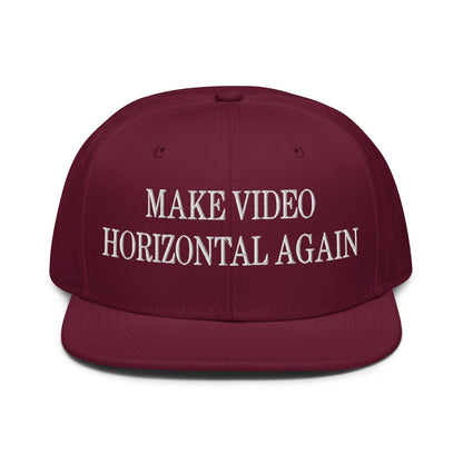 Make Video Horizontal Again Embroidered Flat Brim Bill Snapback Hat - Burgundy maroon