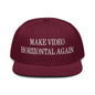 Make Video Horizontal Again Embroidered Flat Brim Bill Snapback Hat - Burgundy maroon