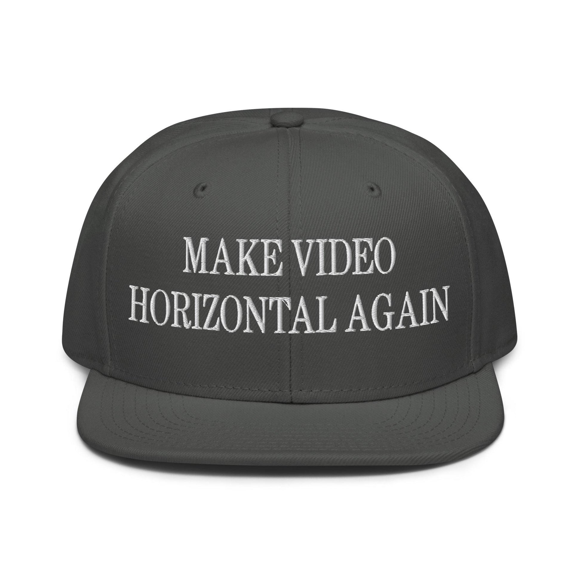 Make Video Horizontal Again Embroidered Flat Brim Bill Snapback Hat - Charcoal gray