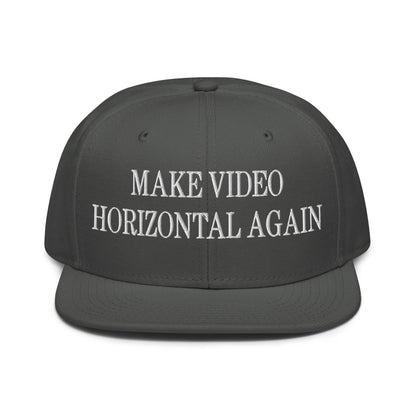 Make Video Horizontal Again Embroidered Flat Brim Bill Snapback Hat - Charcoal gray