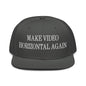 Make Video Horizontal Again Embroidered Flat Brim Bill Snapback Hat - Charcoal gray