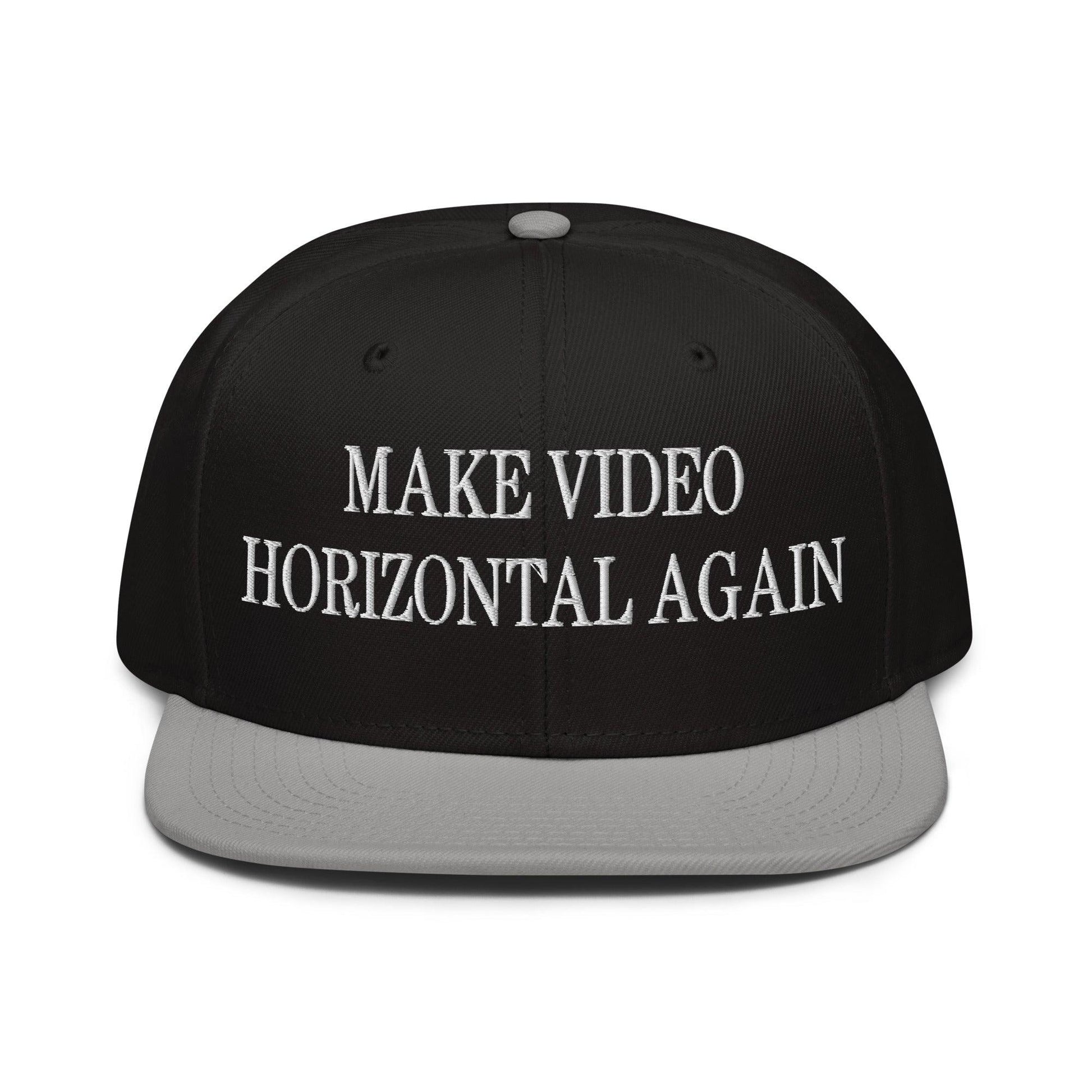 Make Video Horizontal Again Embroidered Flat Brim Bill Snapback Hat - Gray / Black