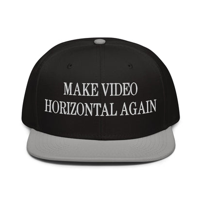 Make Video Horizontal Again Embroidered Flat Brim Bill Snapback Hat - Gray / Black