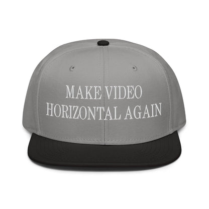 Make Video Horizontal Again Embroidered Flat Brim Bill Snapback Hat - Black / Gray
