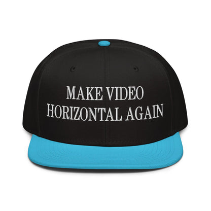 Make Video Horizontal Again Embroidered Flat Brim Bill Snapback Hat - Aqua blue / Black