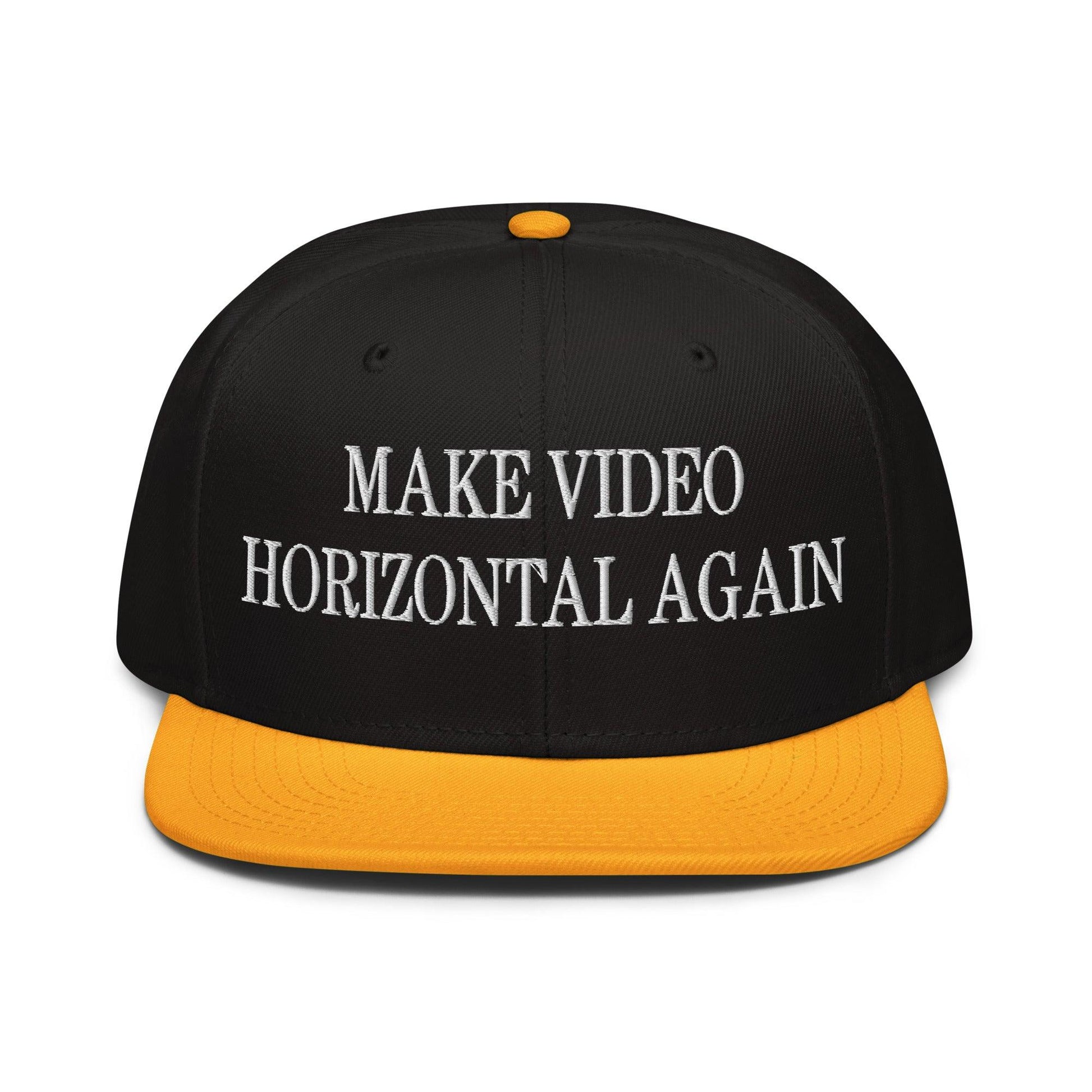 Make Video Horizontal Again Embroidered Flat Brim Bill Snapback Hat - Gold / Black