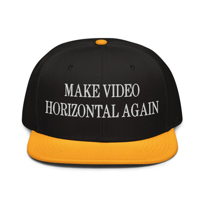 Make Video Horizontal Again Embroidered Flat Brim Bill Snapback Hat - Gold / Black