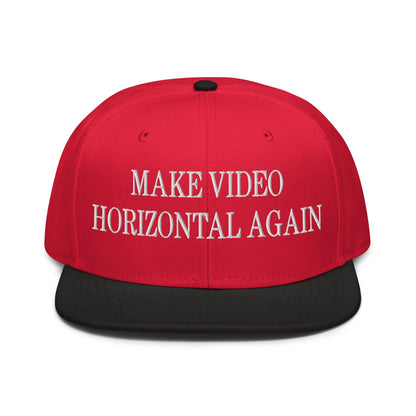Make Video Horizontal Again Embroidered Flat Brim Bill Snapback Hat - Black / Red
