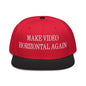 Make Video Horizontal Again Embroidered Flat Brim Bill Snapback Hat - Black / Red