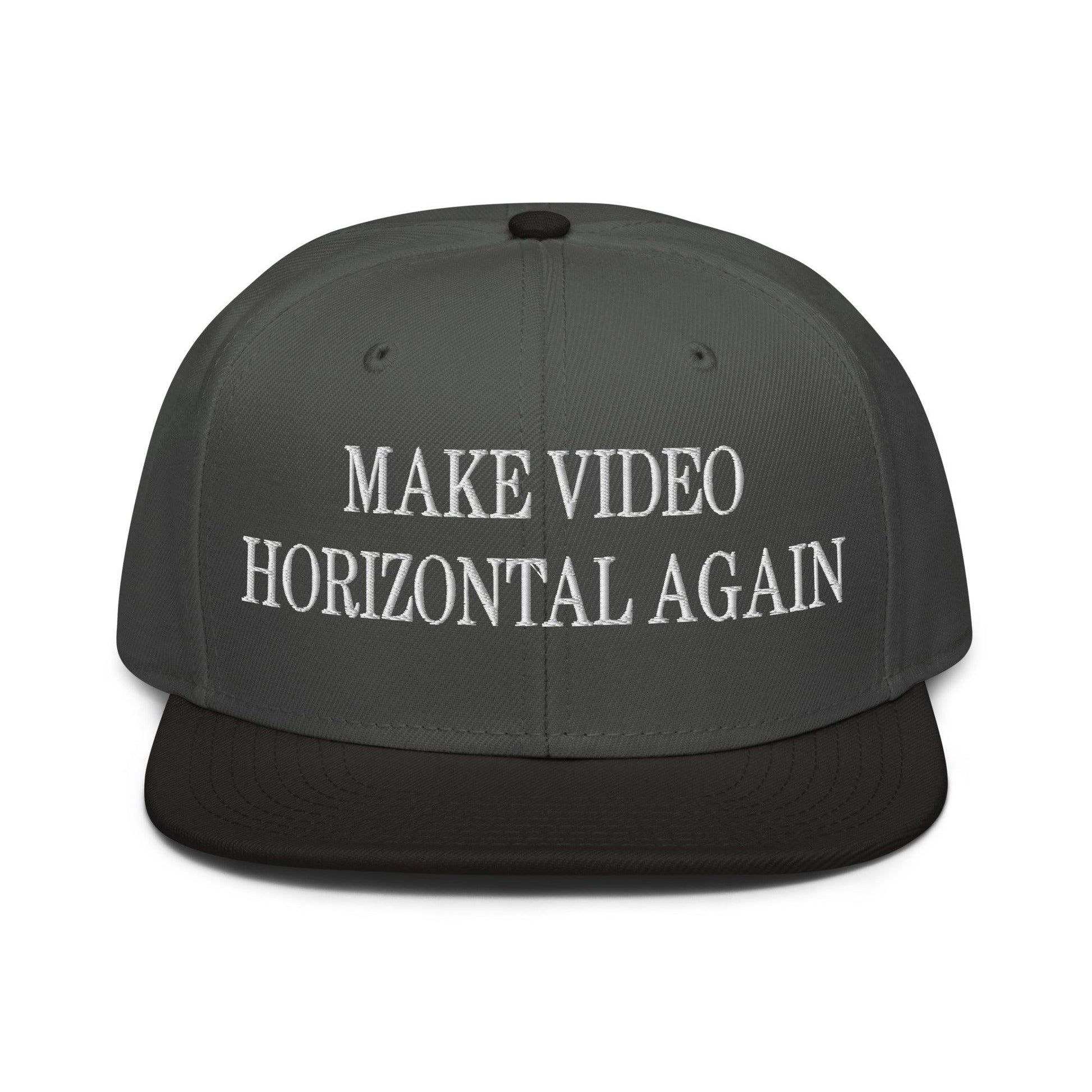Make Video Horizontal Again Embroidered Flat Brim Bill Snapback Hat - Black / Charcoal gray