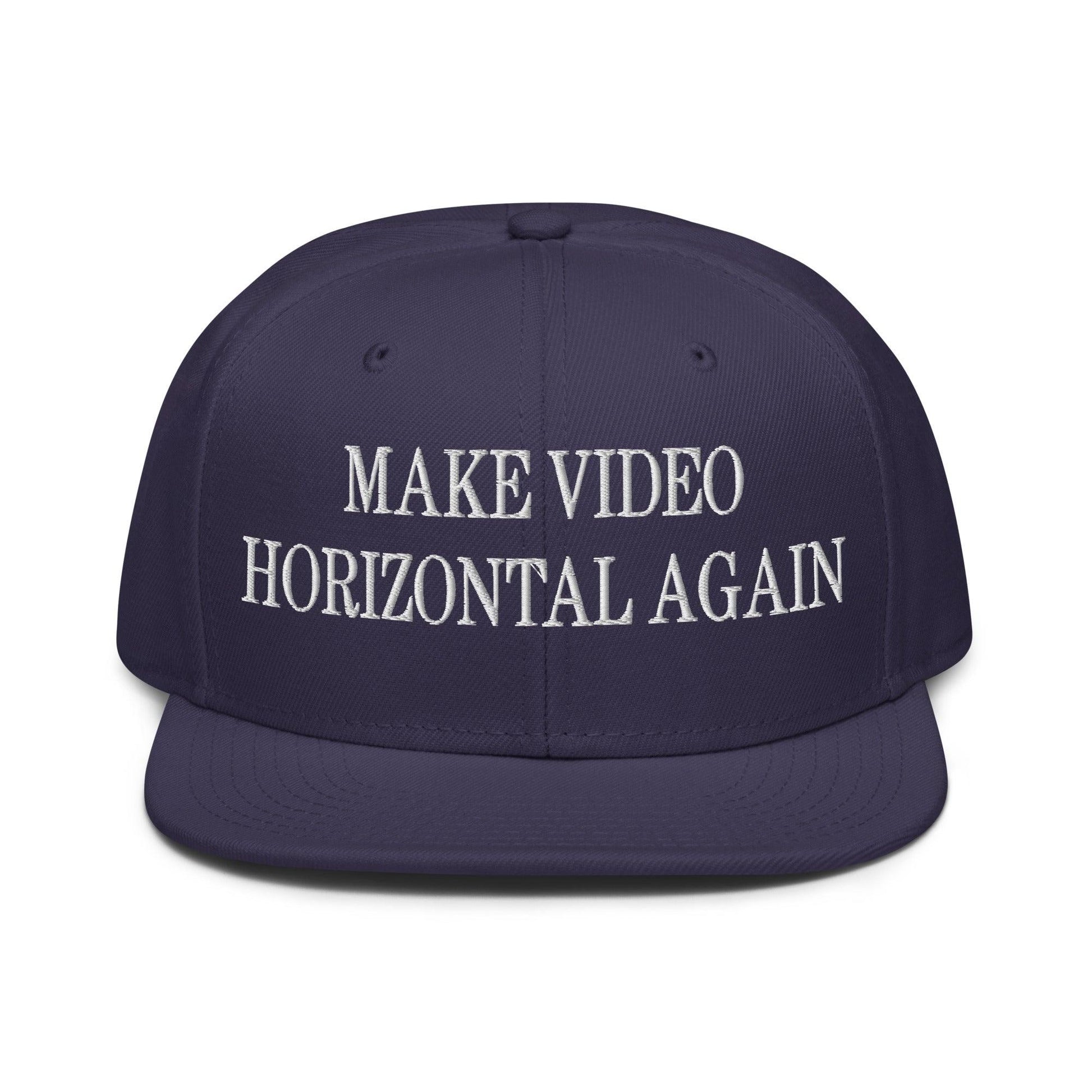 Make Video Horizontal Again Embroidered Flat Brim Bill Snapback Hat - Navy blue