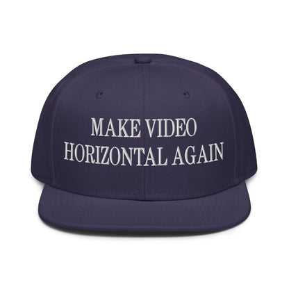 Make Video Horizontal Again Embroidered Flat Brim Bill Snapback Hat - Navy blue