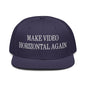 Make Video Horizontal Again Embroidered Flat Brim Bill Snapback Hat - Navy blue