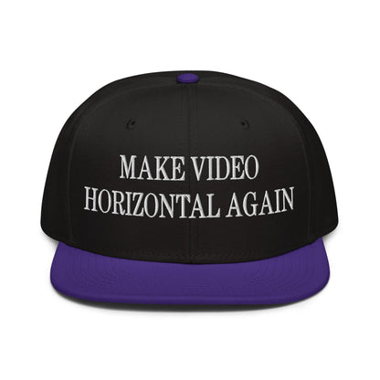 Make Video Horizontal Again Embroidered Flat Brim Bill Snapback Hat - Purple / Black