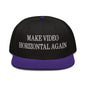 Make Video Horizontal Again Embroidered Flat Brim Bill Snapback Hat - Purple / Black