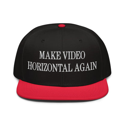 Make Video Horizontal Again Embroidered Flat Brim Bill Snapback Hat - Red / Black
