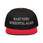 Make Video Horizontal Again Embroidered Flat Brim Bill Snapback Hat - Red / Black