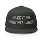 Make Video Horizontal Again Embroidered Mesh Flat Bill Brim Trucker Hat - Charcoal