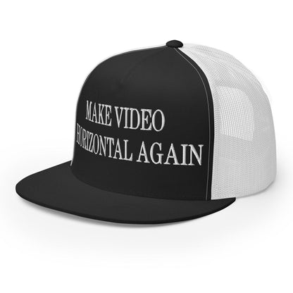 Make Video Horizontal Again Embroidered Mesh Flat Bill Brim Trucker Hat