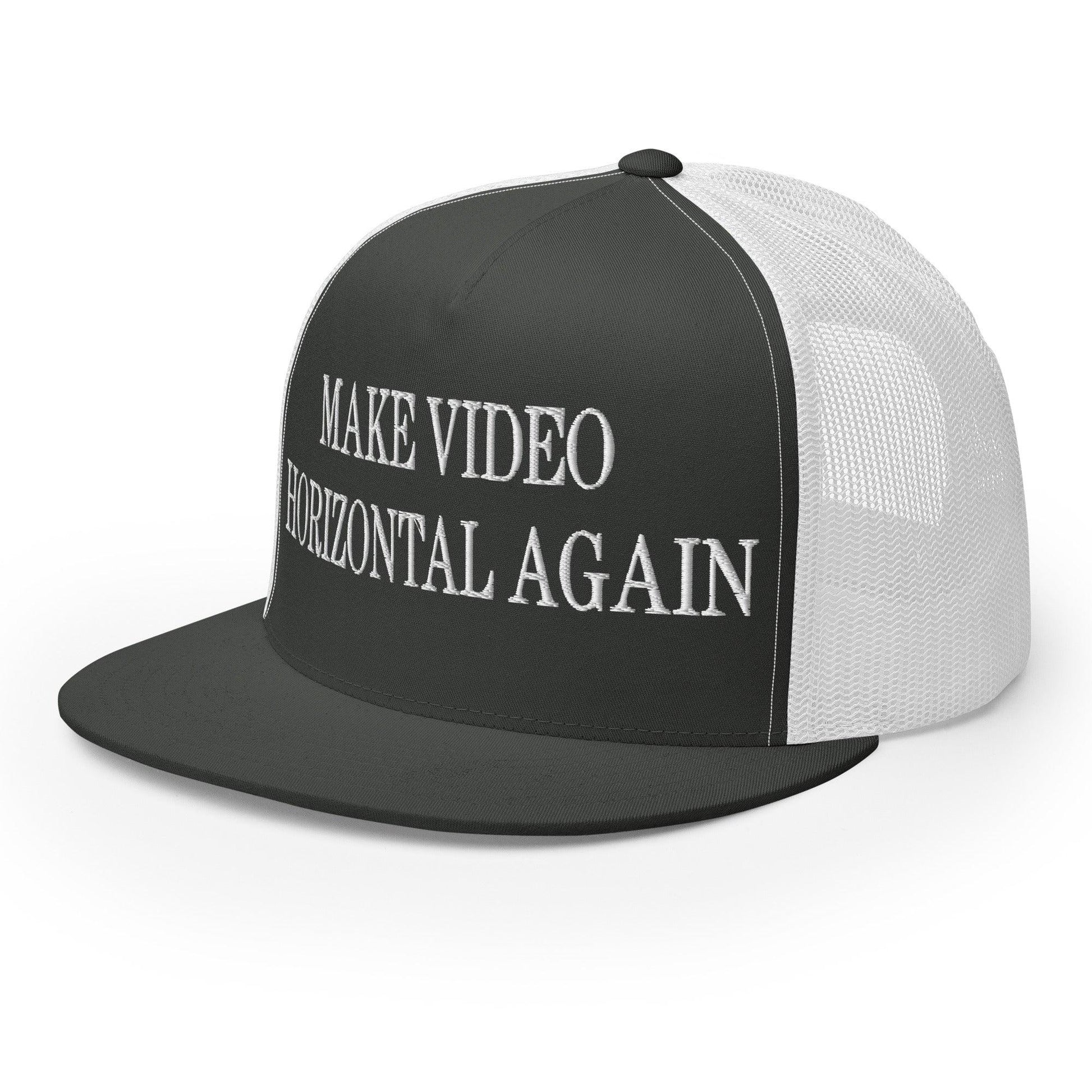 Make Video Horizontal Again Embroidered Mesh Flat Bill Brim Trucker Hat