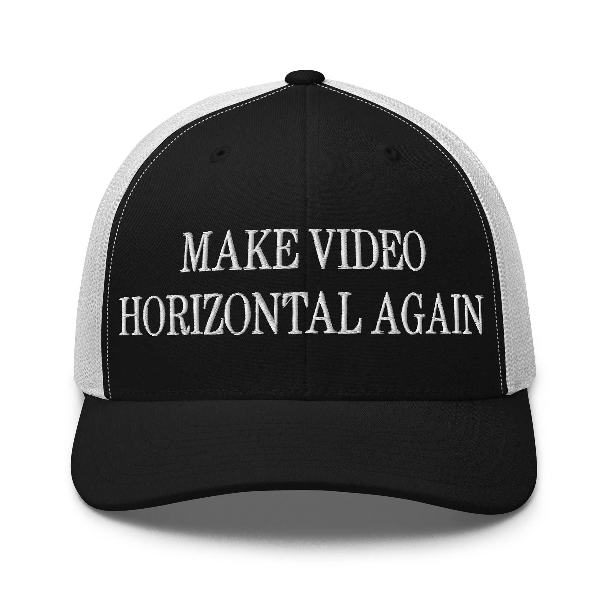 Make Video Horizontal Again Embroidered Mesh Trucker Hat - Black/ White