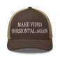 Make Video Horizontal Again Embroidered Mesh Trucker Hat - Brown/ Khaki