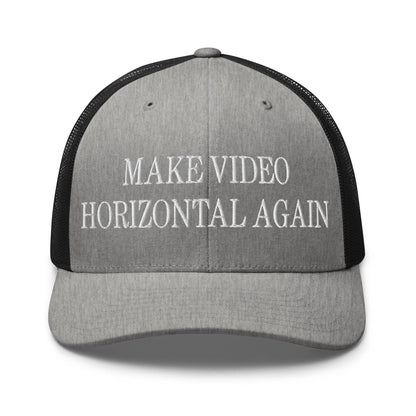 Make Video Horizontal Again Embroidered Mesh Trucker Hat - Heather/ Black