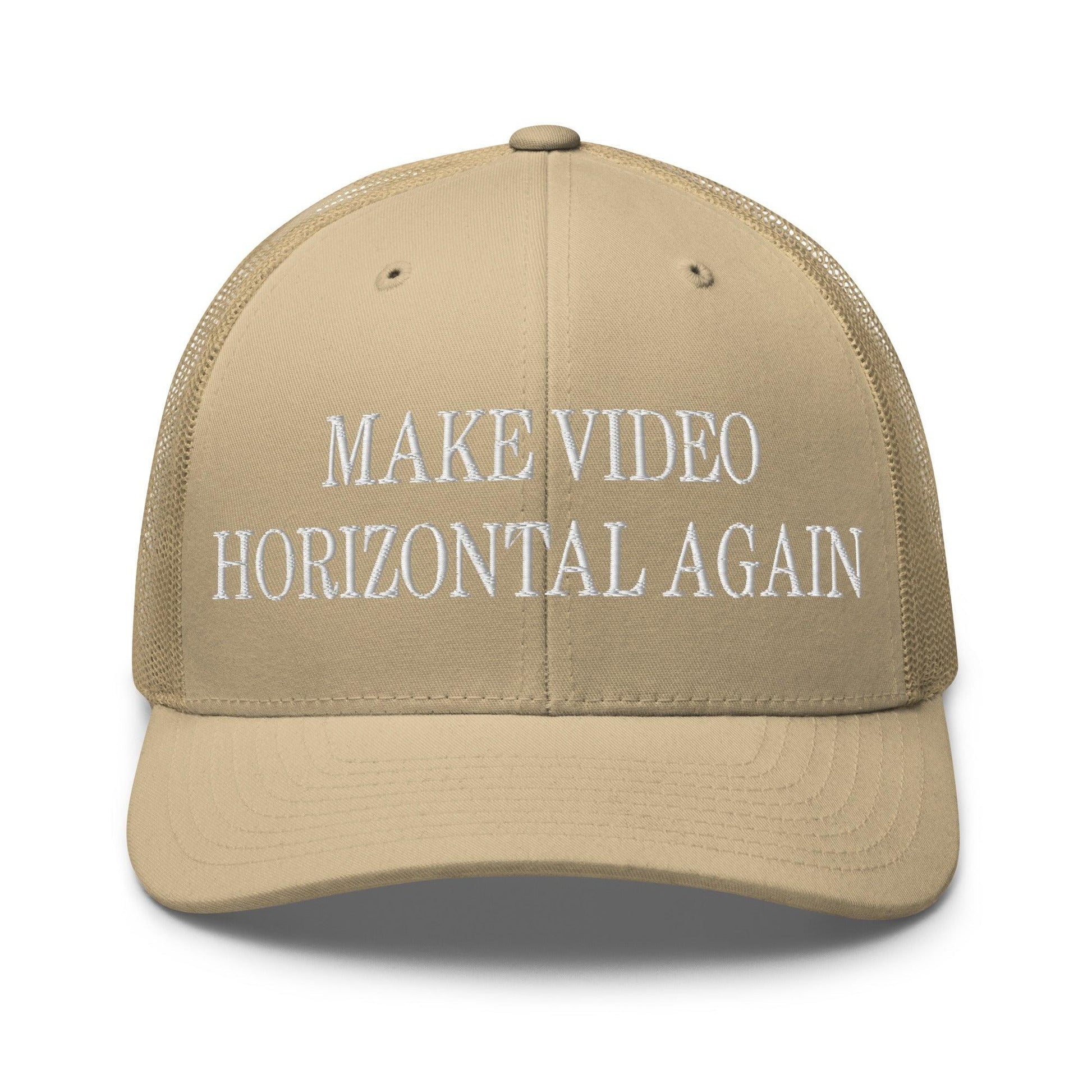 Make Video Horizontal Again Embroidered Mesh Trucker Hat - Khaki