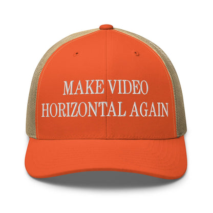 Make Video Horizontal Again Embroidered Mesh Trucker Hat - Rustic Orange/ Khaki