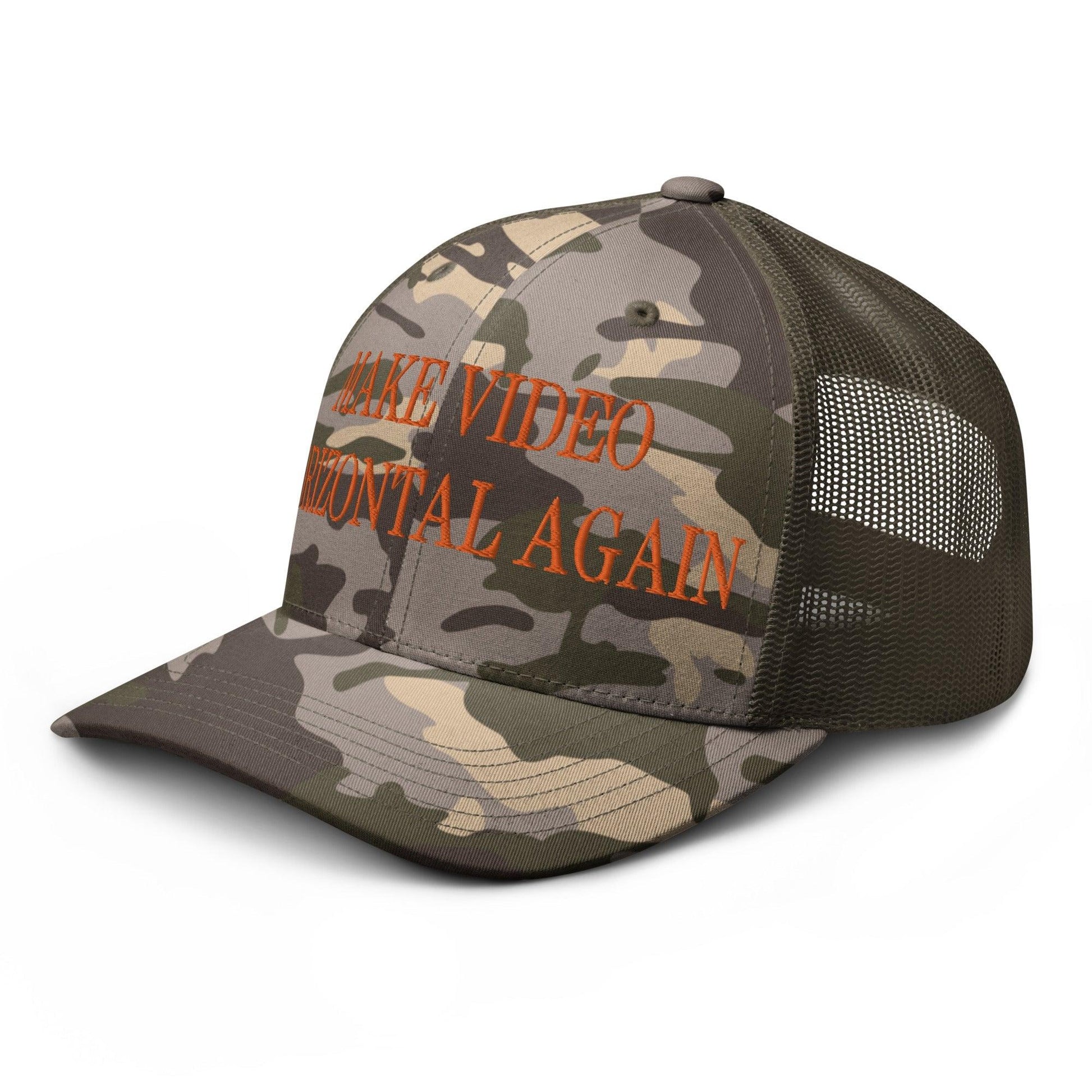 Make Video Horizontal Again Embroidered Orange Camo Trucker Hat