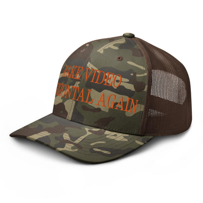 Make Video Horizontal Again Embroidered Orange Camo Trucker Hat