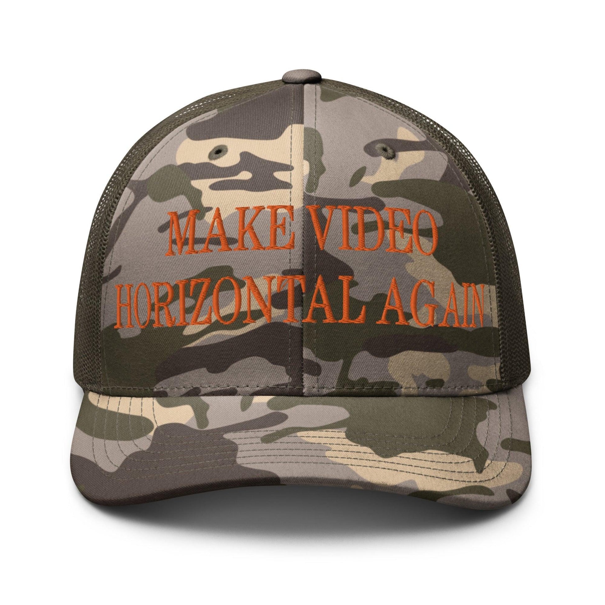 Make Video Horizontal Again Embroidered Orange Camo Trucker Hat - Camo/Olive