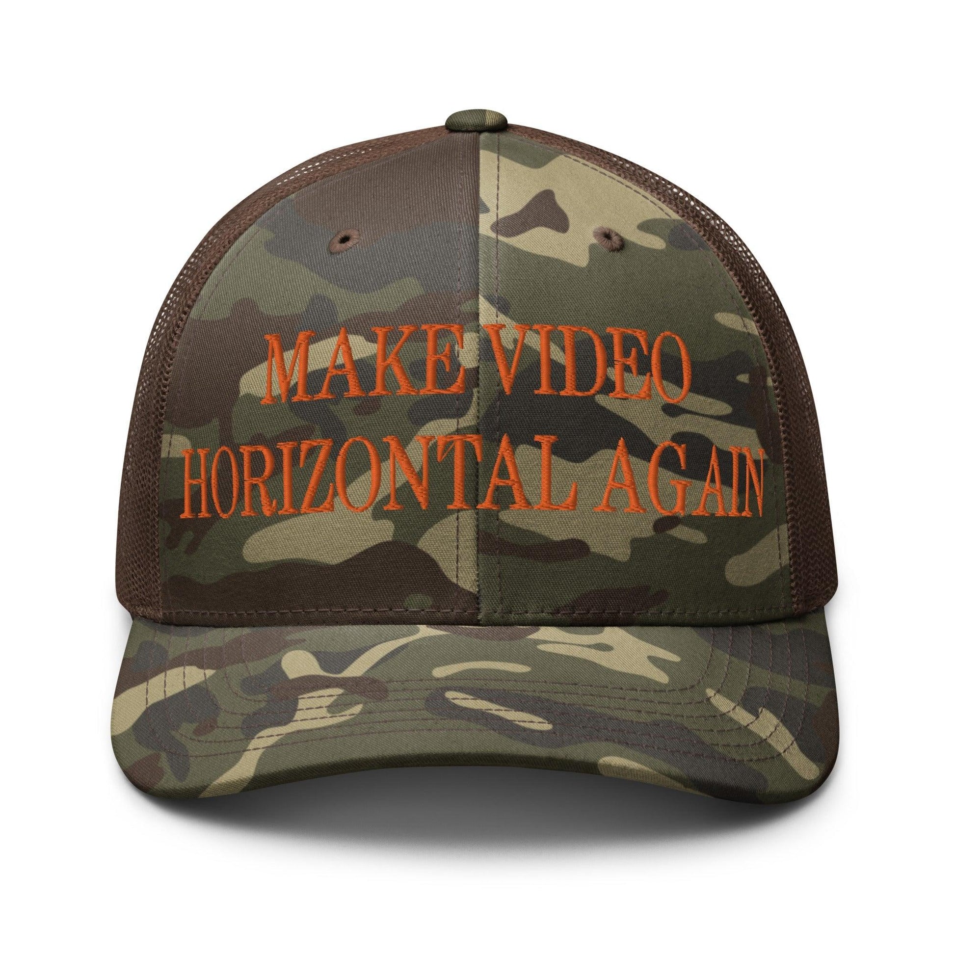Make Video Horizontal Again Embroidered Orange Camo Trucker Hat - Camo/Brown
