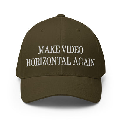 Make Video Horizontal Again Embroidered Stretch Fit Baseball Hat - Olive / S/M