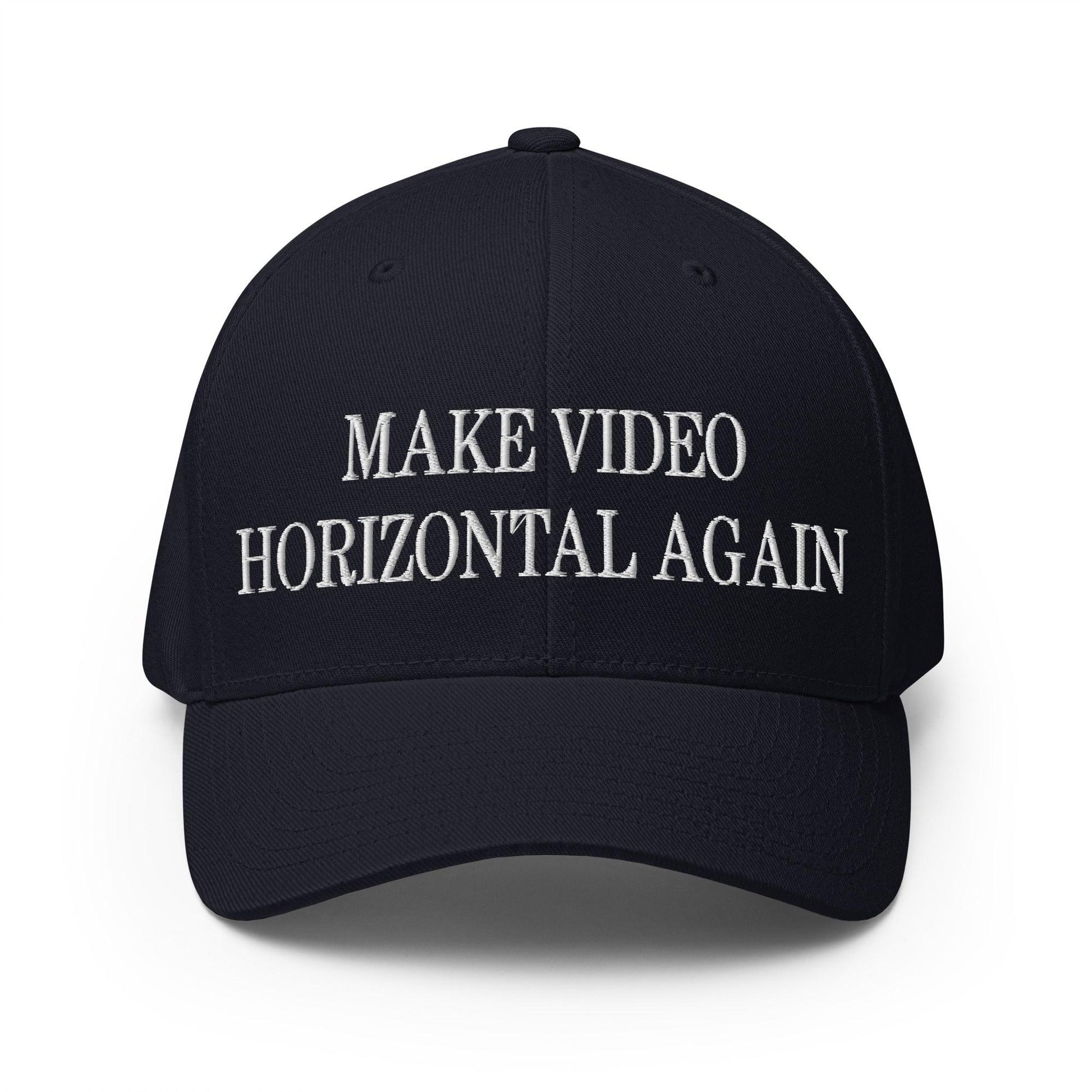Make Video Horizontal Again Embroidered Stretch Fit Baseball Hat - Dark Navy / S/M