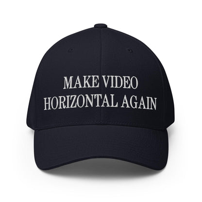 Make Video Horizontal Again Embroidered Stretch Fit Baseball Hat - Dark Navy / S/M